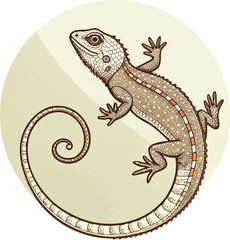 Line Art Illustration of a Lizard with Spiral Tail