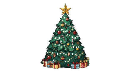 Christmas tree with decorations and gifts ready for holiday celebration at home
