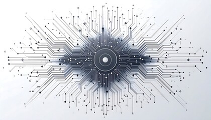 Abstract circuit board design, radiating from a central circle
