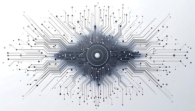 Abstract circuit board design, radiating from a central circle