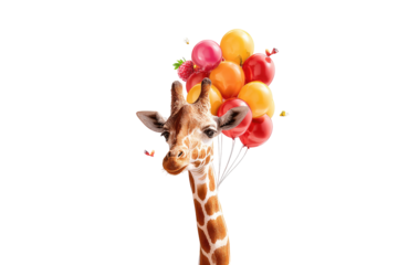Giraffe with colorful balloons and fruit (1)