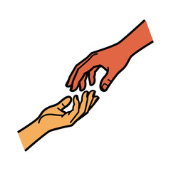 Two hands reaching out to each other, symbolizing connection, support, unity, and helping hands in a gesture of solidarity and friendship