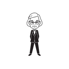 Old woman in formal clothes black and white vector illustration simple minimalist portrait design
