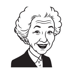 Old woman in formal clothes black and white vector illustration simple minimalist portrait design