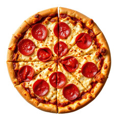 Delicious Pepperoni Pizza Slice Kitchen Table Food Photography Warm Environment Top View Culinary Delight Isolated on transparent background	
