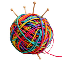 Creative Crafting Action Colorful Yarn Ball in a Studio Space Artistic Environment Close-up View Isolated on transparent background	