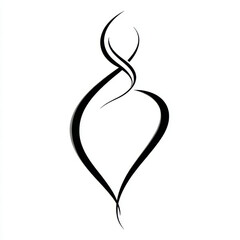 Elegant abstract heart flame icon, fluid black and white, symbolizing passion and connection, with copy space