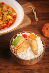 Fresh Frog Legs Stir-Fry with Spicy Vegetables and Rice - Traditional Asian Cuisine