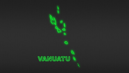 Neon Green Vanuatu Map Outline Futuristic Digital Glow Halftone Illustration