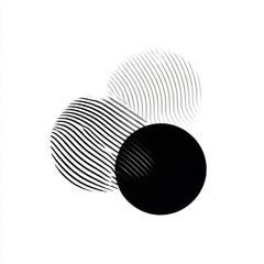 Abstract overlapping circles, minimalist black and white, representing connection and data, with copy space