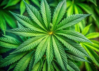 Fototapeta premium Cannabis leaves on green background with veins pattern