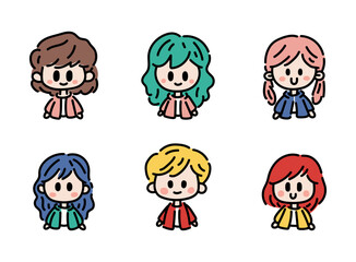 Cute cartoon girl. Cartoon doodle illustration set. Vector illustration in cartoon style.