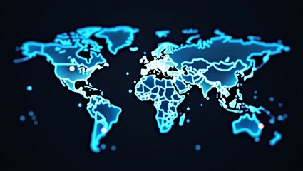 Fototapeta premium A glowing blue world map with small dots.