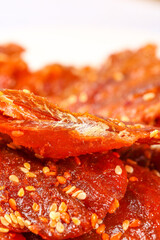 Dried Spicy Honey Glazed Croaker Fish Seafood Snacks with Sesame Seeds - Traditional Asian Preserved Food