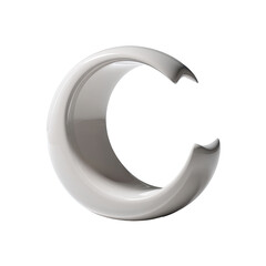 Abstract, stylized, capital letter "C" in a smooth, rounded, light gray, 3D typeface.  It has a flowing, curved design and slightly textured edges
