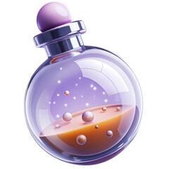 Glowing magic potion in glass bottle