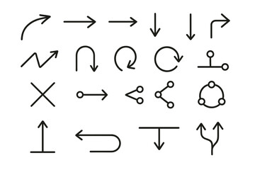 Various simple line arrows and shapes arranged in a grid for design or educational purposes