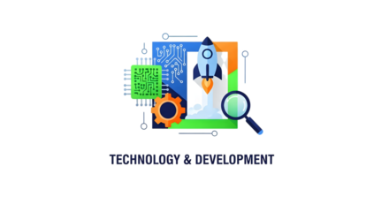 Technology and development concept with rocket, circuit board, and magnifying glass isolated on transparent background