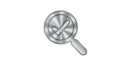 Magnifying glass with a checkmark inside, isolated on transparent background