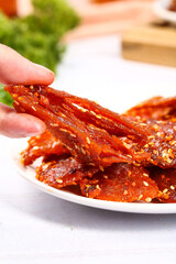 Dried Spicy Yellowtail Seafood Snack with Sesame Seeds - Asian Roasted Fish Jerky Food