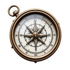 Exploring Vintage Brass Compass Antique Collection Home Decor Indoor Setting Top View Nautical Adventure Isolated on transparent background	
