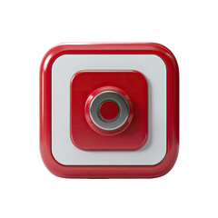 Red square button with a central circle.  A nested square design, with a red outer frame, a white inner border, and a central, slightly recessed, 