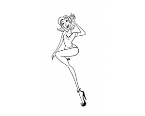 Beautiful woman dancing black and white vector illustration elegant graceful artistic silhouette design