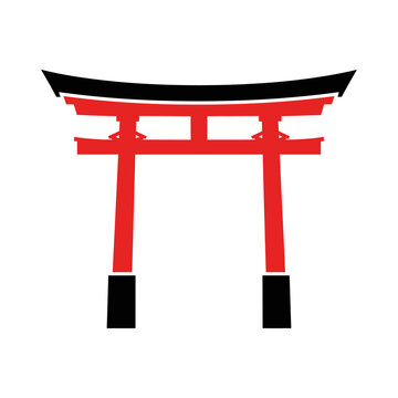 Torii Gate Vector, Minimal Japanese Culture Illustration, Shinto Temple Symbol, Traditional Asia Icon Isolated on White