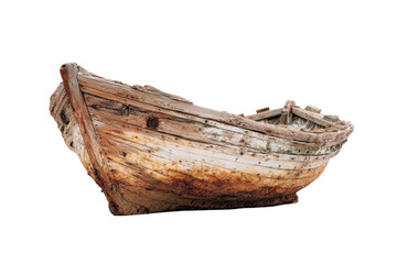 Decaying wooden boat on black background