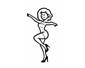 Beautiful woman dancing black and white vector illustration elegant graceful artistic silhouette design