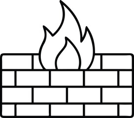 fire on a brick wall outline vector icon