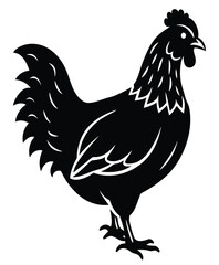 A black silhouette vector illustration of a rooster and hen, two farm animals