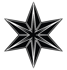 Black and white silver star icon illustration on dark background
