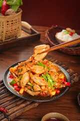 Spicy Stir-Fried Bullfrog Legs with Peppers - Traditional Asian Wok Cuisine Hot Fresh Dish