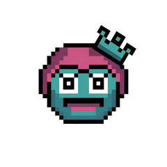 Pixel art character with crown and pink hair, fun retro gaming icon, digital avatar