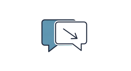 Two chat bubbles with a diagonal arrow inside one, isolated on transparent background
