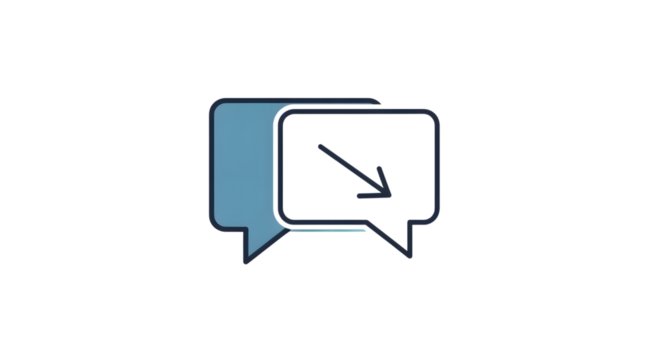 Two chat bubbles with a diagonal arrow inside one, isolated on transparent background