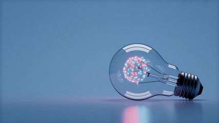 Conceptual representation of artificial intelligence a glowing brain inside a light bulb on a blue background