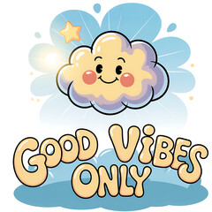 Radiant cheerful cloud with star and sunbeams inspires positive energy for kids and lifestyle
