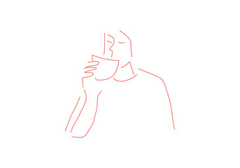 Minimal Woman Holding Coffee Line Art Vector illustration.