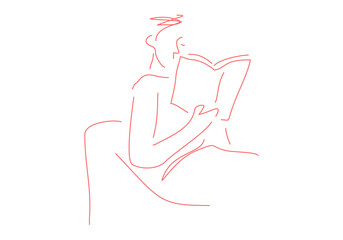 line drawing of a man reads a book. Hand drawn style illustration