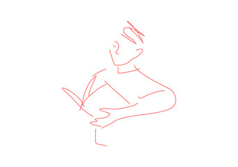 line drawing of a man reads a book. Hand drawn style illustration