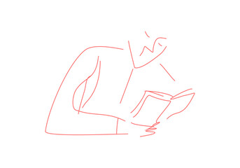 line drawing of a man reads a book. Hand drawn style illustration