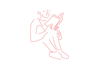 line drawing of a man reads a book. Hand drawn style illustration