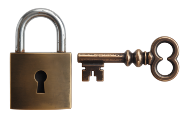 Key and lock on transparent background