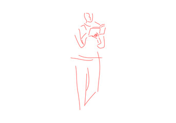 line drawing of a man reads a book. Hand drawn style illustration