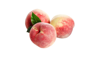 Fresh Ripe Peaches with Leaf Isolated on White Background