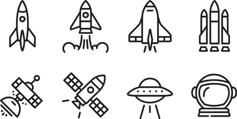 Rocket Launch Icon Vector Illustration Space Exploration Symbol Spacecraft Outline Design Isolated on Transparent