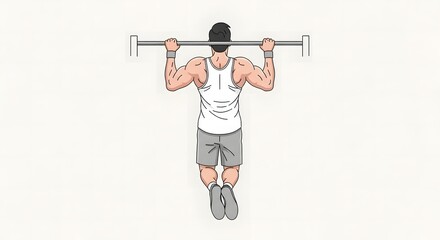 Obraz premium Man Performing a Pull-up Exercise Illustration of Strength Training on a Bar