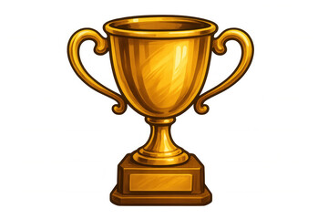 Shiny golden trophy with handles and blank nameplate celebrating achievement and victory on transparent background